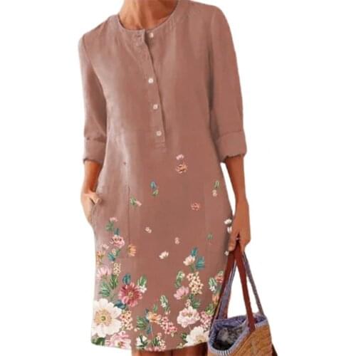 Women Dress O-Neck Long Sleeve Midi Dress Women Floral Print Buttons Elegant Female Dress Vestidos Streetwear Plus Size 3XL