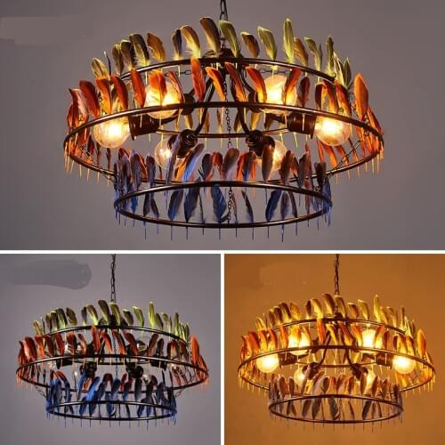 Retro industrial Pendant Lights restaurants creative feather lights Nordic living rooms coffee houses art Pendant Lamps LU719150