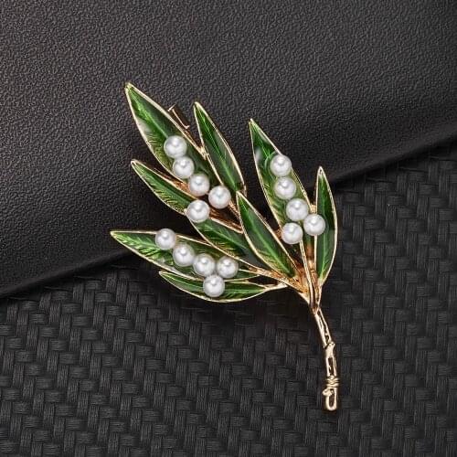RINHOO New Fresh Pearl Leaf Brooches Green Natural Enamel Brooch Pins For Women Men Party Decoration Fashion Jewelry Accessories