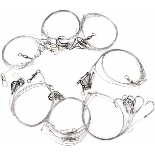3bags 5/6/7/8/9/10/11# Fishinghook Lead Core Leash Fishing Line Steel Wire Leader With Swivel Fishing Accessor Steel Wire Hook