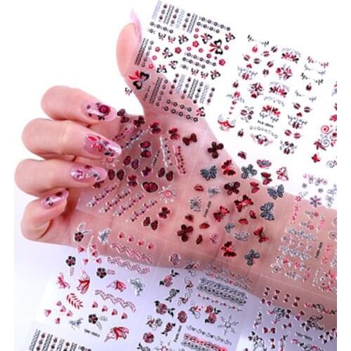 30pcs/set Gold Red Nails Art Decals Flower Butterfly 3D Water Nail Sticker Removable Nail Tips Beauty Accessories
