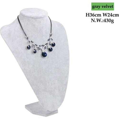 Gray Velvet Model Bust Show Jewelry Necklace Earring Display Pendants Mannequin Jewelry Stand Organizer