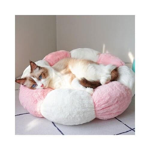 Super Soft Dog Bed Winter Warm Sleeping Long Plush Petal Cat Mat Round Cat Dogs Bed Comfortable Puppy Cushion Mat Pet Supplies