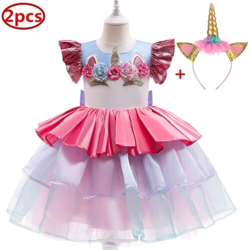 Flower Girl Wedding Colorful Tutu Dress Girls Halloween Party Costume Kids Birthday Vestirdo Elegant Holiday Girl Princess Dress