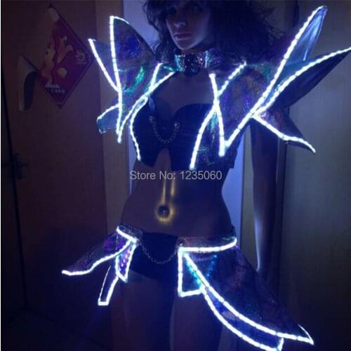 LED Clothing Lady Clothes Fashion Glowing Women Bra Shorts Alice shoulder Armor Suits Ballroom Dance Dress Event&Party Supplies