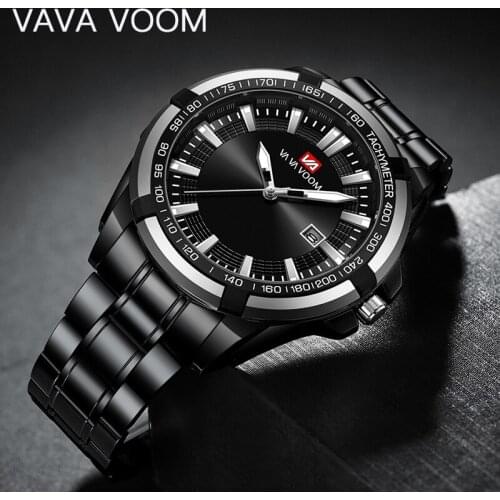 VAVA VOOM Luxury Watches Mens Business Waterproof Quartz Wrist Watch Stainless Steel Dial Casual Sport Luminous pointer Watch