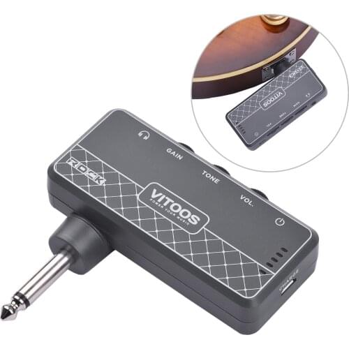 VITOOS ROCK Guitar Headphone Amp 1/4 Inch Plug 3.5mm Headphone Jack & Aux In with Gain Tone Volume Built-in Rechargeable Battery