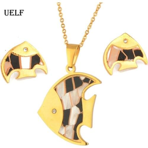 UELF Stainless Steel Jewelry Woman Vogue 2019 Fish Necklace Earrings Set Bohemian Jewelry Sets wholesale lots bulk