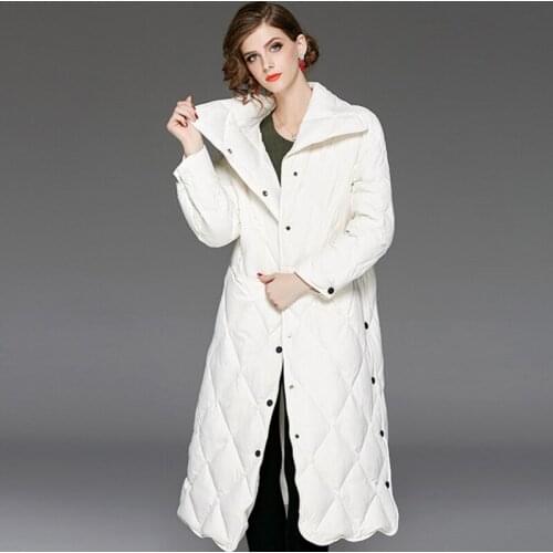 Women newest long white duck down jacket female fashion warm loose coats lady European and American thickened down clothes