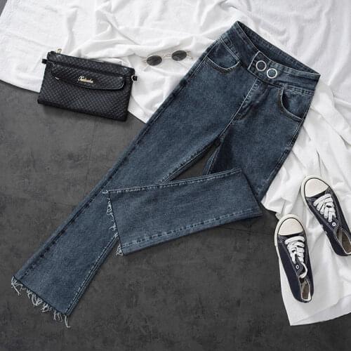 Women 2021 Spring Summer New Fashion High Waist Loose Jeans Female Solid Color Flare Pants Ladies Stretch Denim Trousers P84