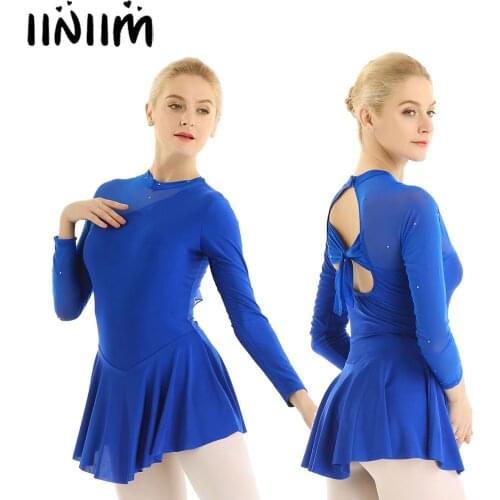 Iiniim Womens Ballroom Dancewear Costumes Backless Skating Dress Ballet Dance Dress Gymnastics Leotard Fancy Costume Tutu Dress