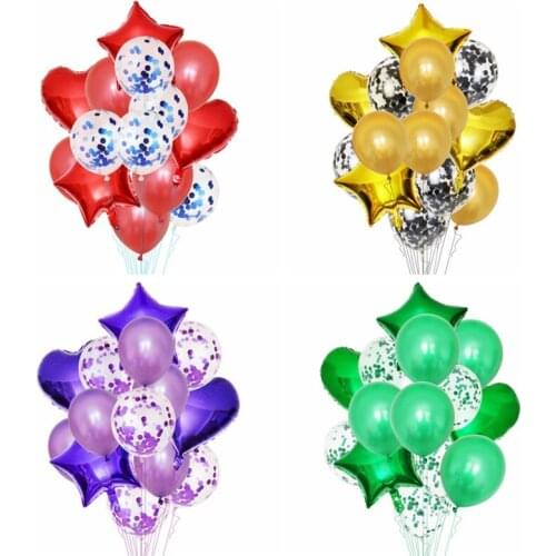 Star Heart Aluminum Balloons Rose Gold Silver Sequin Transparent Latex Balloon Set Wedding Birthday Party Supply Decorations