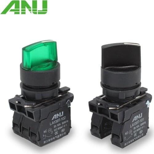 1Pcs 22mm 2/3 Positions Self-Locking Rotary Selector Switch Latching Select Push Button With LED Green