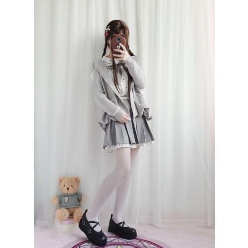 2020 Cute Lolita Spring And Autumn Fairy Female Bear Pure Cotton Dress + Shirt Role-Play Two-Piece Cosplay Kawayi