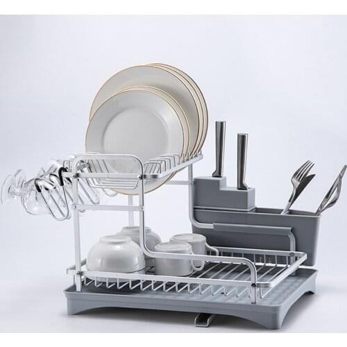 2021 Stainless Aluminum Kitchen Dish Drying Rack Sink Drainer Stand Storage Shelf Organizer Container Accessories Knife Holder