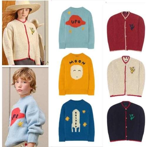 20TAO autumn and winter European and American boys and girls hit color pullover childrens puff sleeve knitted cardigan