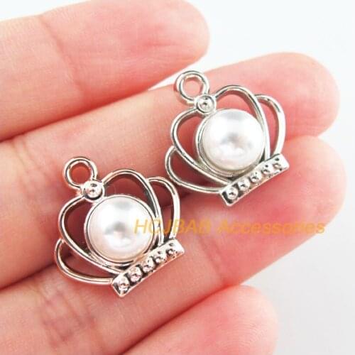 25Pcs Retro Dull Silver Plated KC Gold Color Acrylic Crown Charms Pendants 19mm