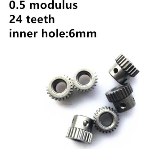 5pcs/lot 0.5 Modulus 24 Teeth Bore 6mm Metal Model Gear with Top Wire Screw Hole M3