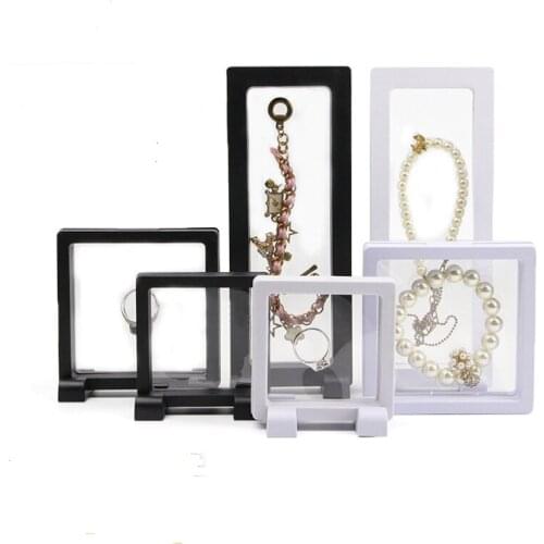 5pcs Transparrent Jewelry Organizer Displays Square Albums Floating Frame Holder Black White Box Jewelry Display Show Case