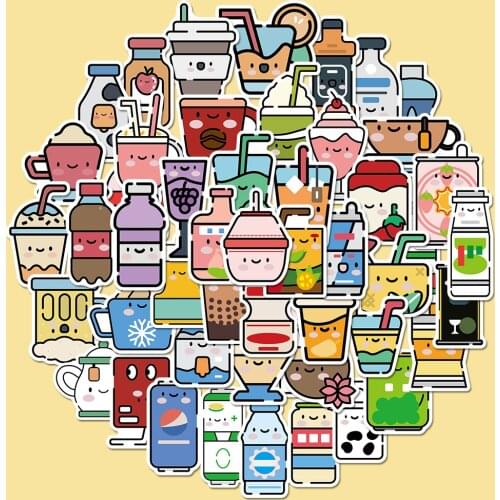 50pcs Cute cartoon drink Sticker Waterproof Sunscreen laptop Suitcase Graffiti Sticker PVC Childrens Toy Sticker