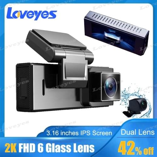 3.16'' Dash Cam FHD 2K Car Camera Recorder Front and Rear Dual Lens Recording Reversing Image Rearview Mirror Cameras DVR A2