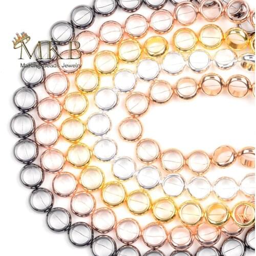 7x12mm Natural Stone Beads Rose Gold Black Silver Plated Circle Hematite Accessories Beads Diy Jewelry Making Bracelet Necklace