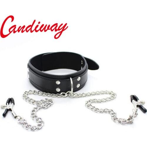 Candiway Coveted Bondage Collar with Nipple Clamps BDSM Restraint Slave Game Neck Ring For Women Flirting necklace Sex Toys