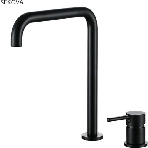 Black Brass Basin Faucet 7 Long Pipe Two Holes Hot And Cold Bathroom Mixer Sink Tap 360 Rotation Widespread Deck Mounted