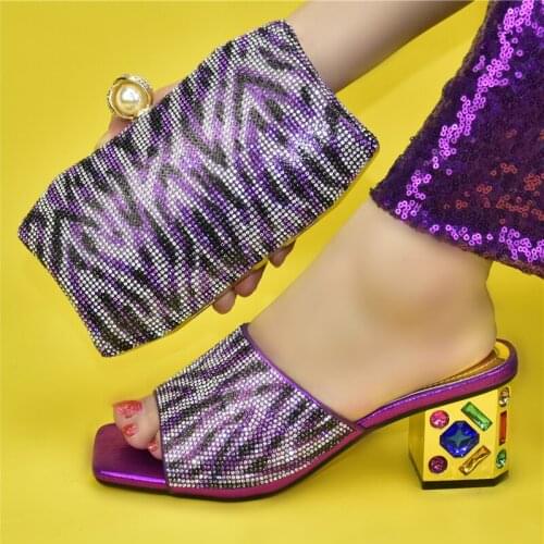 Doershow Italian Shoes and Bags To Match Shoes with Bag Set Decorated with Rhinestone Nigerian Women Wedding Shoes set! HJK1-5