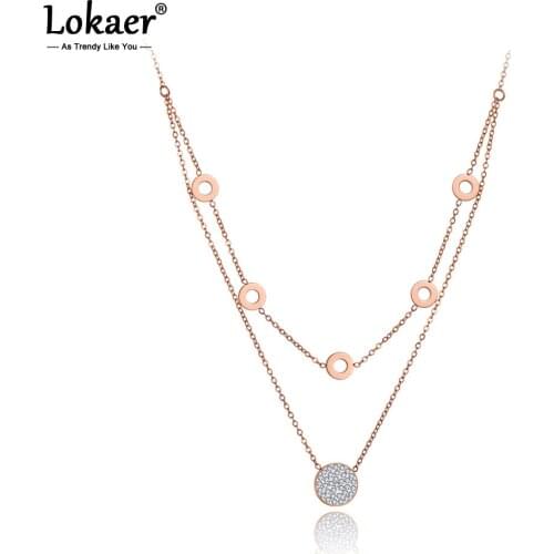 Lokaer Fashion Titanium Stainless Steel Double Layer Choker Necklaces Clay Rhinestone Geometry Necklace For Women Girls N20003