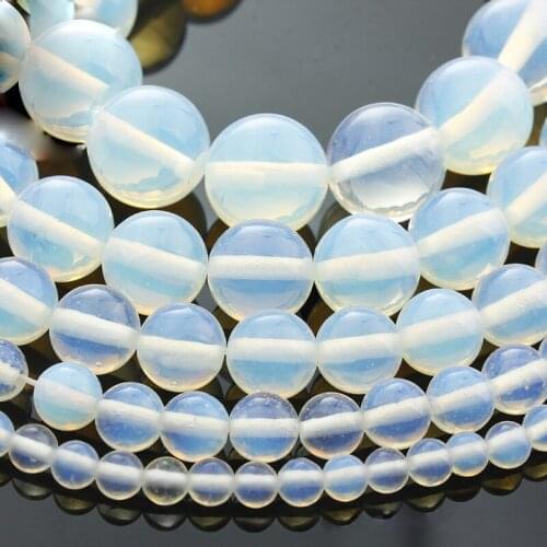 15"(38cm) Strand Round Natural Natural White Opal Stone Rocks 4mm 6mm 8mm 10mm 12mm Gemstone Beads for Bracelet Jewelry Making