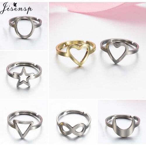 Minimalist Stainless Steel Geometric Rings for Women Girls Fashion Heart Round Star Moon Adjustable Finger Ring Best Friend Gift