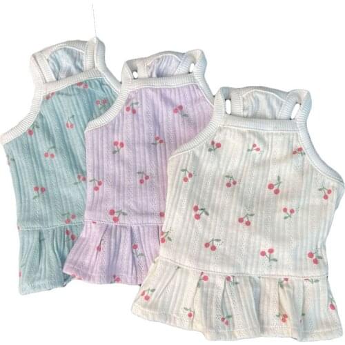 Fashion Cat Dress Summer Pet Dog Clothes Cherry Print Sleeveless Vest Hoodies Girl Dog Dress Pet Skirt Outfit Shirt Dress Yorkie