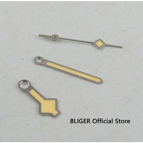 Fashion BLIGER yellow watch hand silver color edge luminous watch hands fit Miyota 8215 8205 821A movement HS115