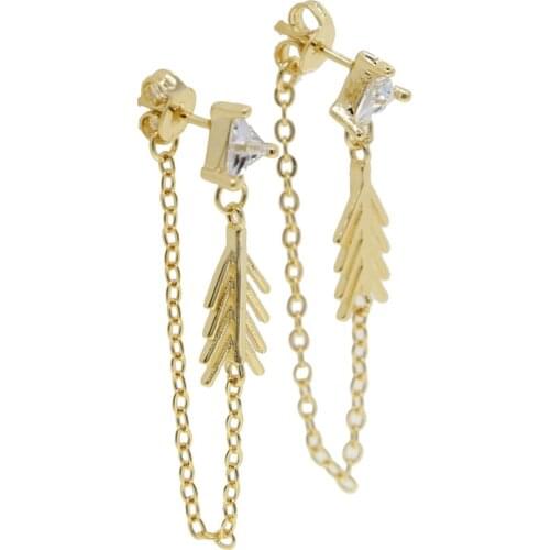 Fashion tassel earrings with cz paved women lady gold color chain earring for wholesale wedding earring gift