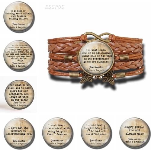 Fashion Jane Austen Inspirational Quote Leather Multilayer Braided Bracelets Infinite Jewelry Pride Prejudice Book Lovers Gift