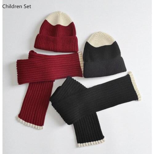 Fashion Baby Girls Boy Hat Scarf Set Winter Warm Children Beanie Hat Patchwork Woolen Yarn Knitted Hats Scarf Kids Two Piece Set