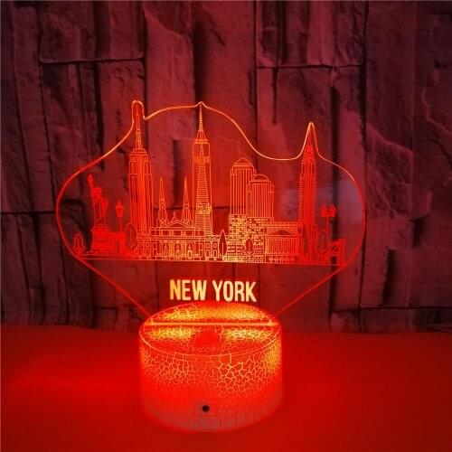 New York Buildings 3d Lamp Illusion 3d Acrylic Night light Kids Gift 7 Color Charging Table Lamp Home Bedroom Decoration Lights