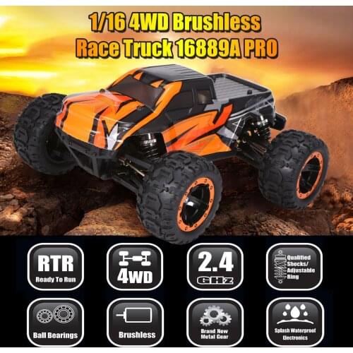 New 16889A-Pro 1:16 RC Car 4WD Big Foot RC Car 45 Km/h High Speed 2840 Brushless Motor 4X4 Waterproof Off-Road Truck Toy For Kid