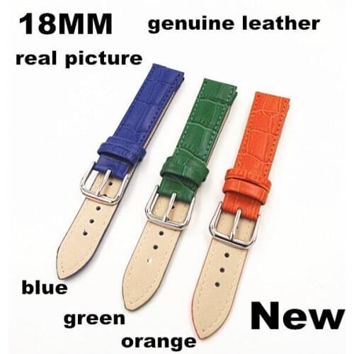 New arrived - High quality 30PCS/lot 18mm genuine leather watch band watch strap blue ,green , orange color - 140915