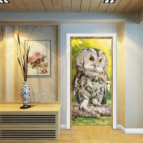 New Creative Cute Owl Sitting on Tree Branch Door Stickers Decor Wallpapers Decal Kids Child Bedroom Living Room Home Decor