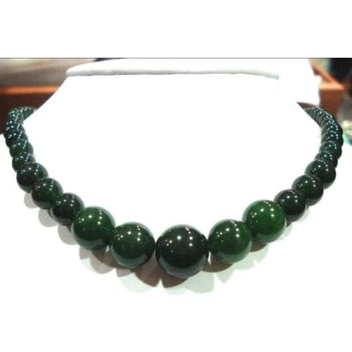 New 6-14mm natural dark green emerald gemstone round beads necklace 18"