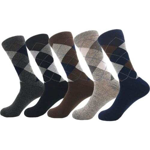Autumn and winter classic diamond-shaped Georgian style large size mens mid-tube cotton socks solid color business mens socks