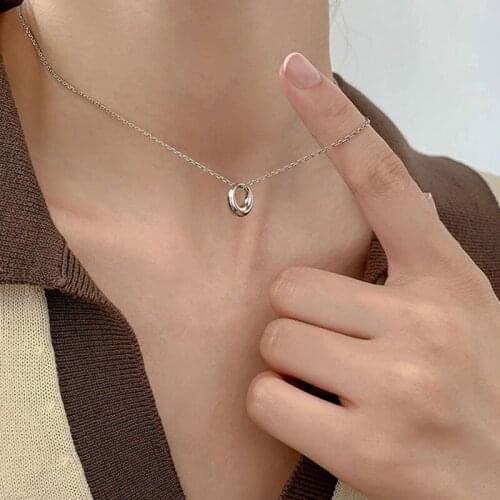 Necklace Shining Round Pendant Choker O-Chain Wedding Gift For Girls Geomtric Accessories Golden Silver Color Women Necklace