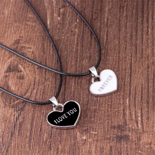 Fashion Necklace For Men Women "I Love You Forever" Black White Drop Oil Love 1 Set Necklace Couple Pendant Creative Necklace