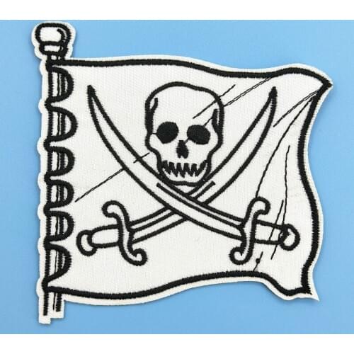 Pirate Flag (Size:10x9.9cm) Cross Swords Skull Patch DIY Embroidered Iron on Appliques for Bag Jacket Clothes Sticker