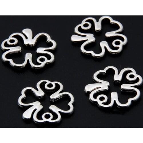 100pcs Silver Color Heart Four Leaf Clover Charms Lucky Clover Pendant Jewelry Making DIY Handmade Accessories Supplies A3378