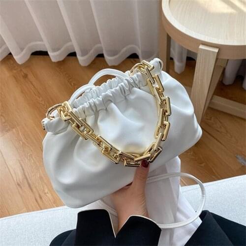 SWDF Day Clutch Thick Gold Chains Dumpling Clip Purse Bag Women Cloud Underarm Shoulder Bag Pleated Baguette Pouch Totes Handbag
