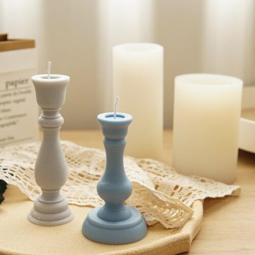 Retro European Candlestick Silicone Candle Mold Columnar Aromatic Candle Making Soap Resin mold Gifts Craft Supplie Home Decor