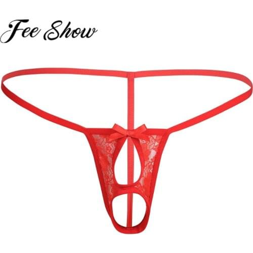 Sexy Men Lingerie Open Butt Crotchless G-String Sissy Bikini Underwear Underpants Floral Lace Jockstraps Panties for Nightwear